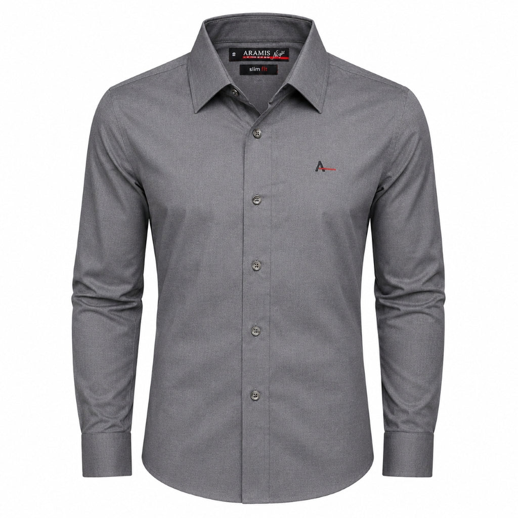 Camisa Social Slim Fit Aramis Masculina Algodão Egípcio Cinza