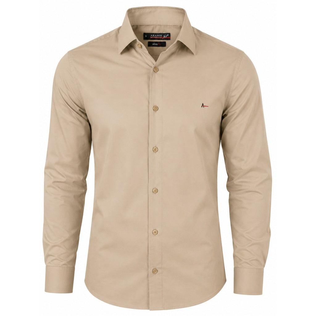 Camisa Social Aramis Slim Algodão Egípcio Luxo Caqui
